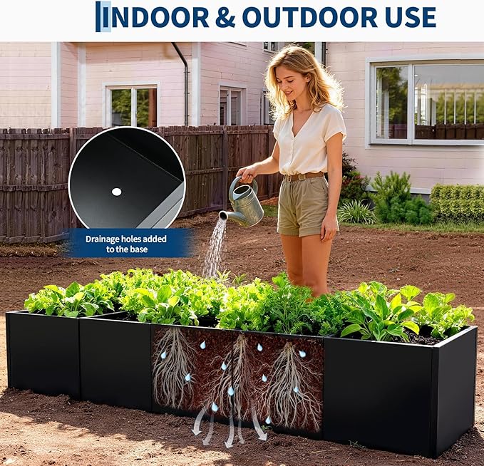 Garvee Extra Long Metal Planter Box with Drainage Holes, 68"X18"X12" Commercial & Home Outdoor Raised Garden Bed, Heavy Duty Steel Rectangular Planter, Snap-on Assembly