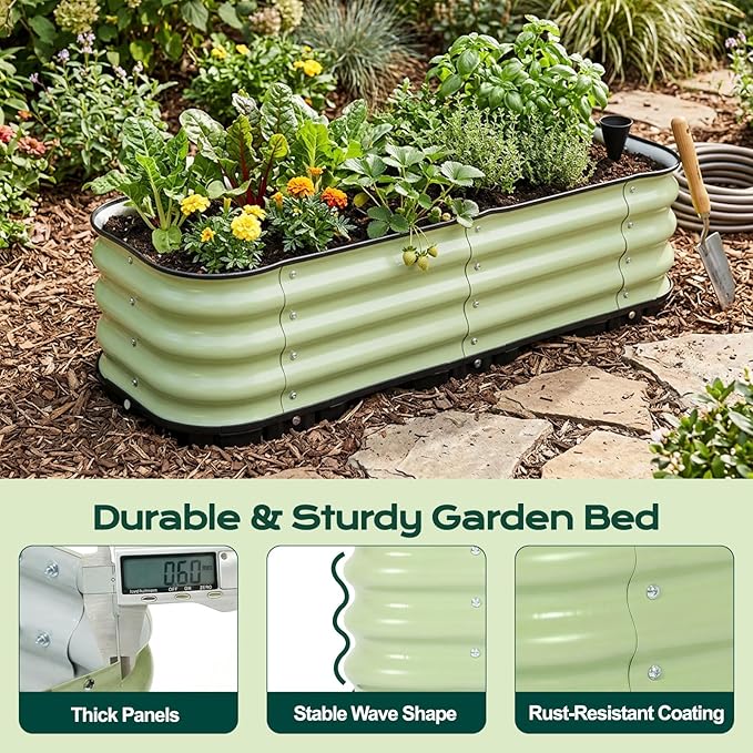COWVIE Galvanized Raised Garden Bed Kit with Self Watering System, Metal Outdoor Planter Garden Boxes with Drainage Plugs for Vegetables, Herbs, Flowers