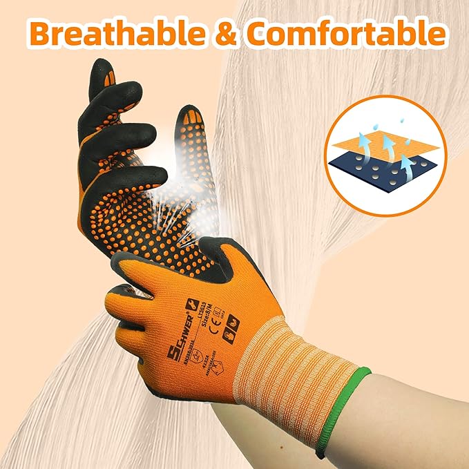 Schwer 12 Pairs Safety Work Gloves MicroFoam Nitrile Coated, Certified Level 6 Abrasion & A1 Cut Resistant Working Gloves with MicroDot Grip, Touchscreen, Used for General Work, Gardening, LT5619, L