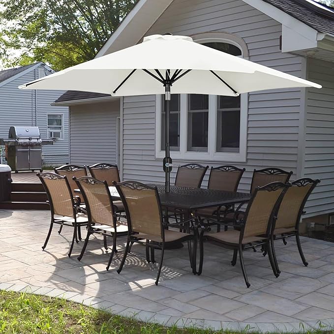 Yaheetech 9FT Patio Umbrella Outdoor with Heavy Duty Base Included,Table Umbrella with Push Button Tilt and Crank, UV Protection Waterproof for Yard/Outdoor/Wedding Parties and Events - White