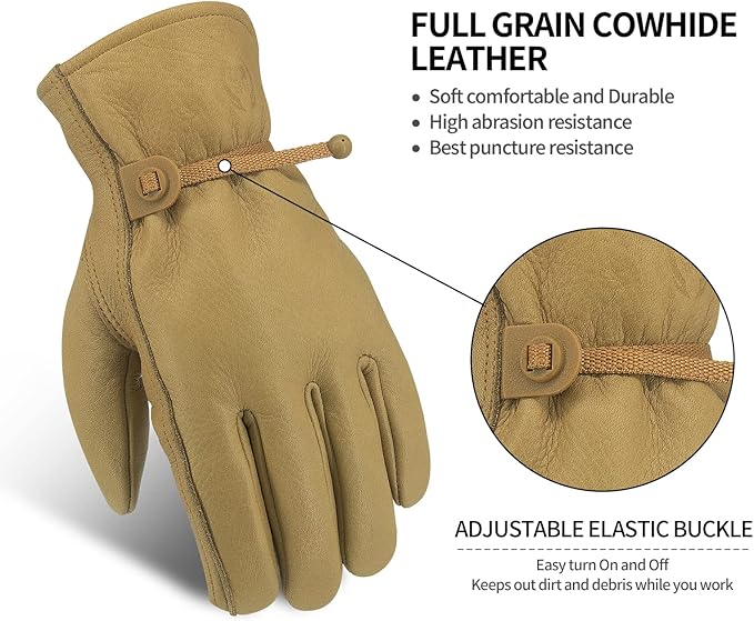 Leather Work Gloves for Men & Women, Reinforced Durable Gardening Gloves,Cowhide Work Gloves,Puncture & Cut Resistant