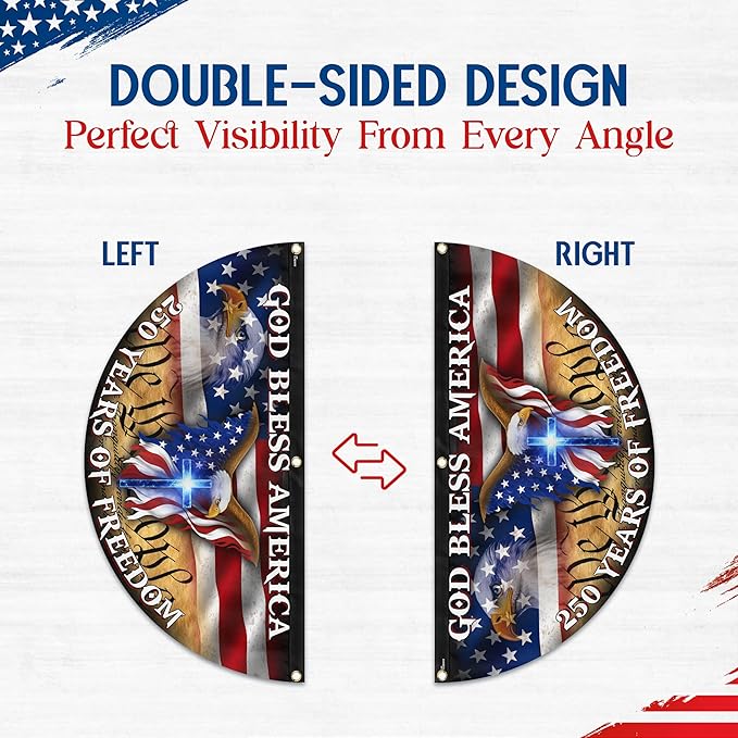 FLAGWIX American 250 Years Anniversary Patriotic Fan Flag - Polyester Double-sided Bunting Flags For Outside 1.5x3 ft - 4th of July Decorations for Home Yard Garden Decor Banner, Gifts For Men Women