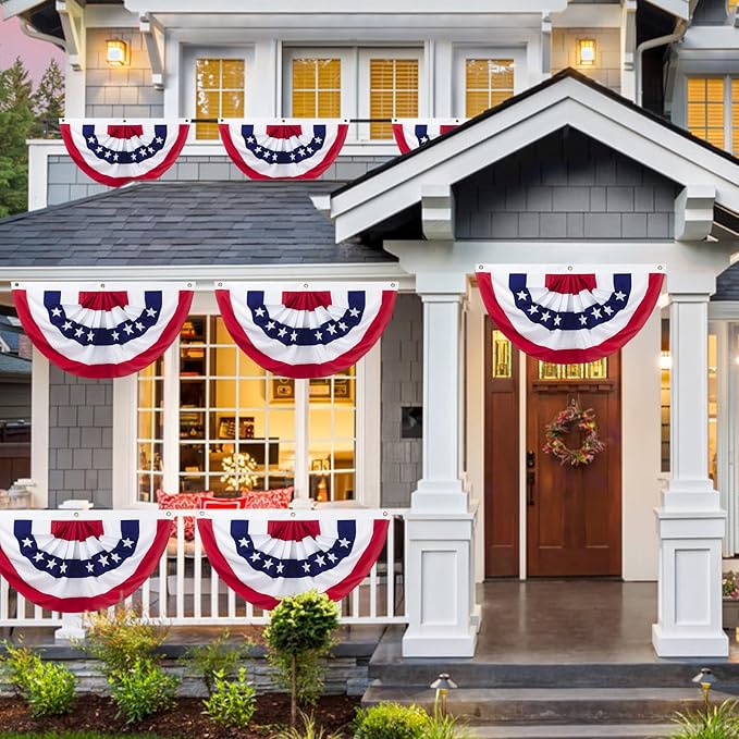Outdoor Bunting Flags 8PCS 2x4 FT American Pleated Fan Flags, 4th of July Patriotic Buntings,Outside Veteran's Day, Independence Day, Memorial Day Decorations, 250th Anniversary