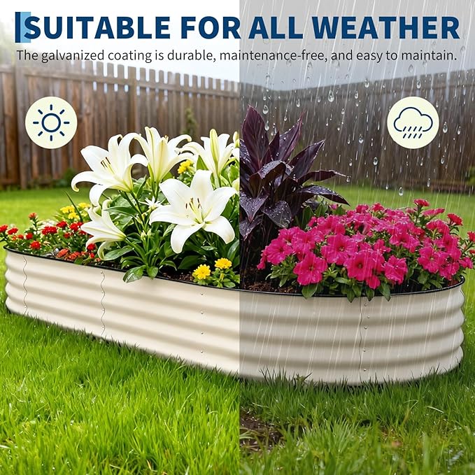 2 Pcs Raised Garden Beds Outdoor 10x4x1.5 ft - Galvanized Steel Planter Box for Vegetables, Flowers, Rust-Resistant Garden Box, Easy Assembly Raised Beds, Durable Planters for Outdoor Plants, Beige