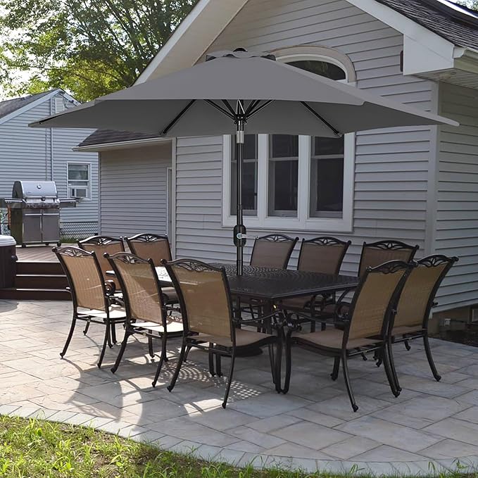 Yaheetech Patio Umbrella, 9FT Outdoor Table Market Umbrella with Push Button Tilt and Crank, Yard Sun Shade with Sturdy Ribs for Garden, Deck, Backyard, Pool, Gray