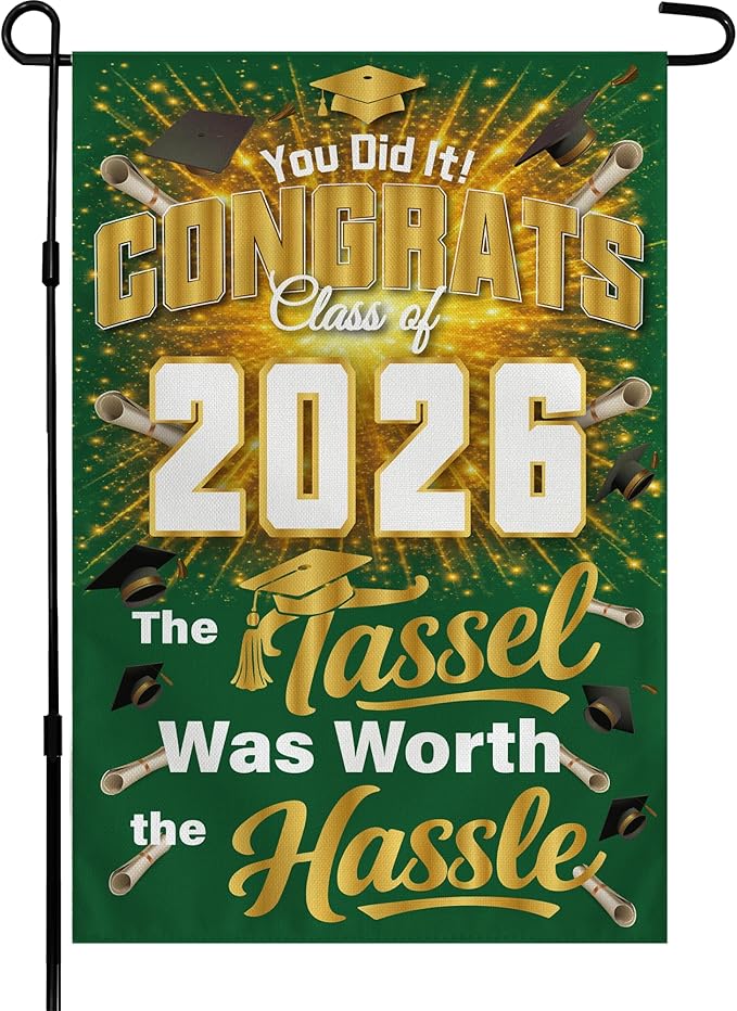 Graduation Yard Signs Class of 2026 - Class of 2026 Garden Flag | Graduation Decor Party Favors Supplies for Outdoor Indoor Double-Side Backdrop Banner for Garden Porch Patio Lawn Yard Home,12x18Inch(Green)