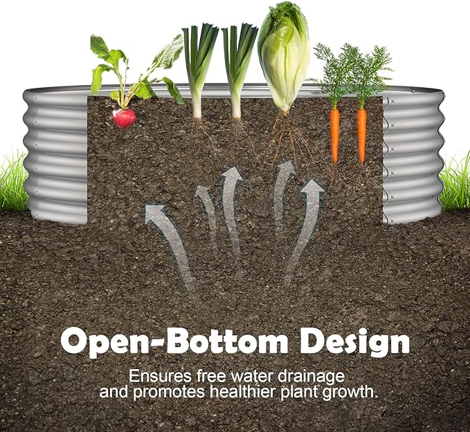 PINPON 5x5x1ft Round Galvanized Raised Garden Bed Outdoor, Large Metal Planter Box for Vegetables, Sturdy Above Ground Garden Bed for Backyard, Patio, and Fire Pit Ring