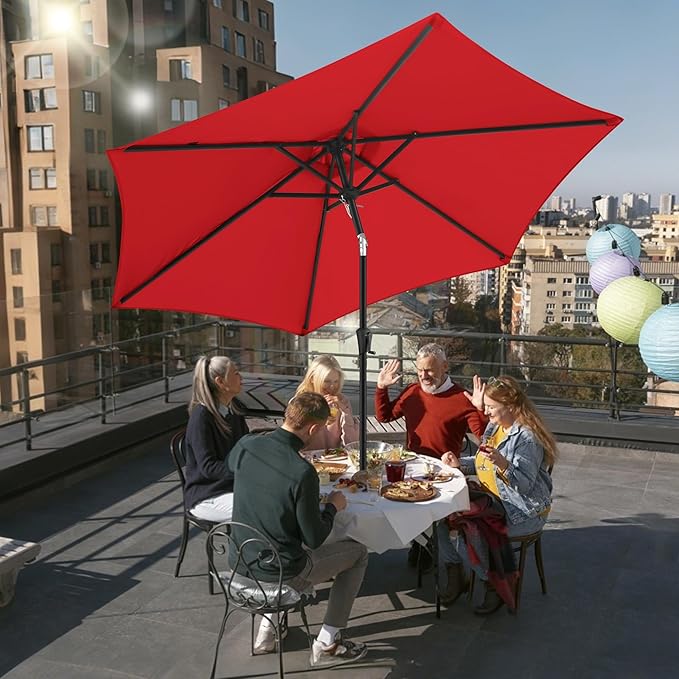 FLAME&SHADE 10ft Patio Umbrella - Outdoor Umbrella with 6 Sturdy Ribs, Push Button Tilt and Crank, UV Protection Table Market Umbrella for Pool, Porch，Garden, Deck, Backyard (Red)