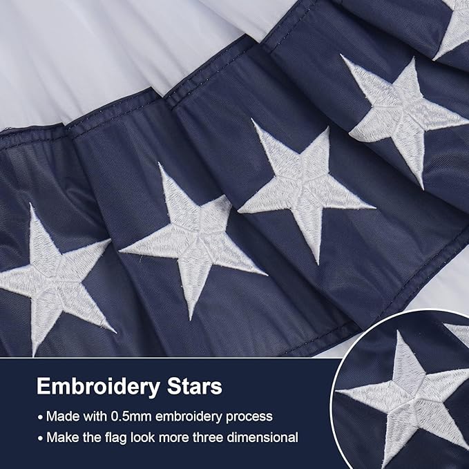 SYII Bunting Flag 2x4 Feet Outdoor (6 PCS), Embroidery Stars American US Bunting Flags with 3 Brass Grommets, Patriotic Half Fan Banner for Fourth of July Decor, 4th of july Decorations Outdoor