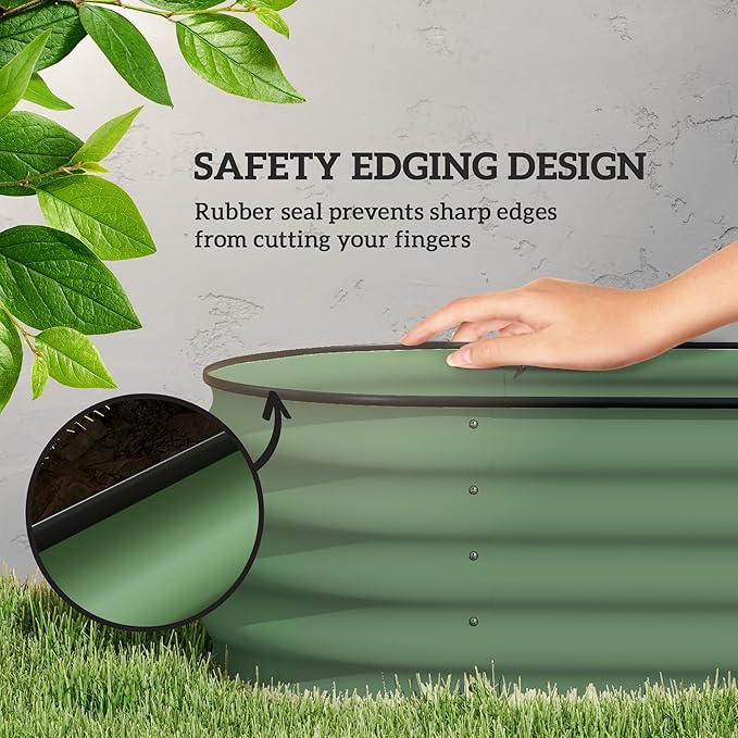 Outsunny 6.5' x 2' x 1.4' Galvanized Raised Garden Bed Kit, Outdoor Metal Elevated Planter Box with Safety Edging, Easy DIY Stock Tank for Growing Flowers, Herbs & Vegetables, Green