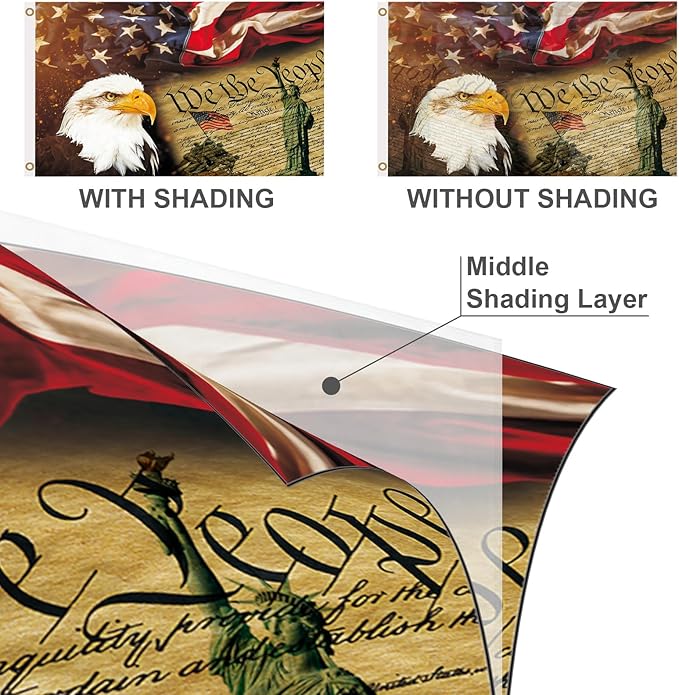 Statue of Liberty Double Sided Rustic Constitution Flag, 3x5 Ft, 3Ply Vintage American Bald Eagle Flags For Outdoor, 4th Of July Patriotic Memorial Independence Banner