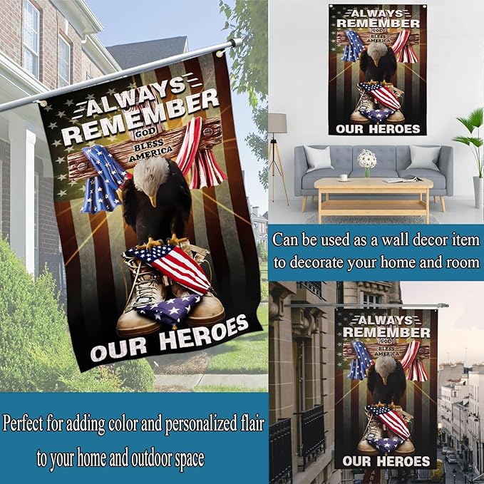 NASIAN Memorial Day Flag Always Remember Our Heroes Flags for Outside 3x5 Double Sided 4th of July Independence Day Flag Patriotic House Yard Decorations Banner