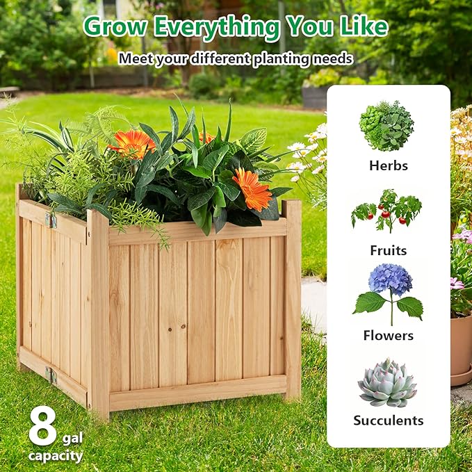 COSTWAY Planter Garden Bed, Folding Planter Box with Drainage Holes for Vegetables, Herbs, Fruits & Flowers, Outdoor Indoor Raised Planting Bed for Patio, Backyard, Lawn, 15" L x 15" W x 14" H