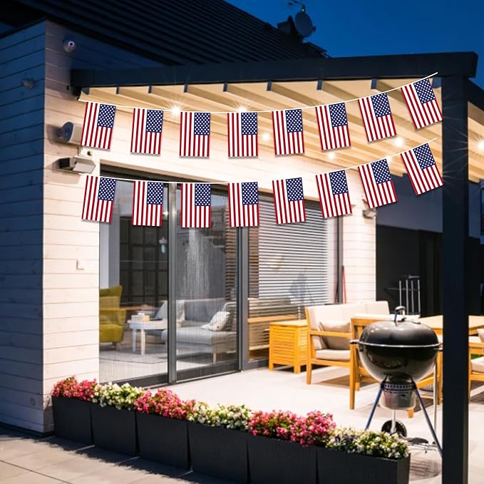 US Flags Small String Flag Banner Mini Hanging Flags Pennant Decorations For Schools,National Sports Events, Grand Opening,Patriotic Festival, Party, 20Ft 20 PCS