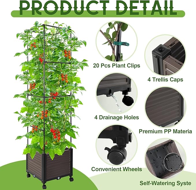 Barydat 2 Pack Raised Garden Bed Planter Boxes with Trellis, 67'' Hight Tomato Extra Large Planter Plants Raised Garden Beds Outdoor with Legs for Climbing Vegetables Plants Tomato Cage Outdoor Garden
