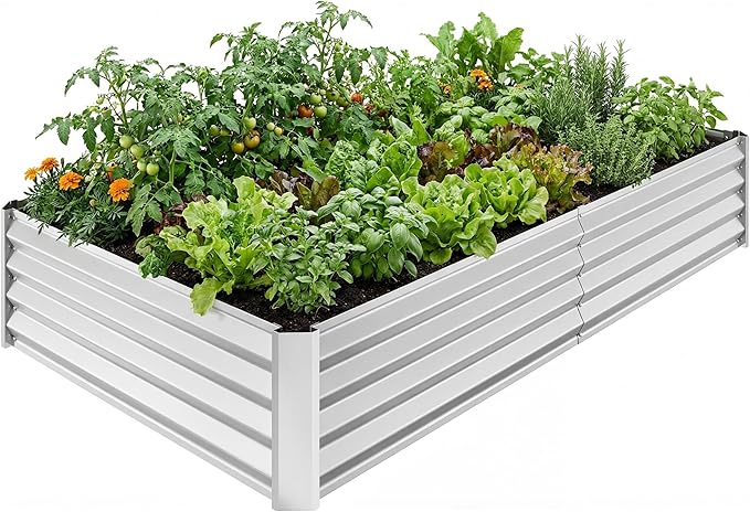 SUPERLELE 6x3x1ft Silver Galvanized Raised Garden Bed, Thickened Metal Planter Box for Outdoor Vegetables & Flowers, 72" L x 36" W x 12" H