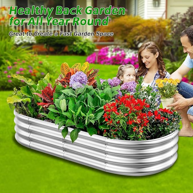 Galvanized Raised Garden Beds, 4x2x1ft Outdoor Raised Garden Boxes, Oval Large Bottomless Metal Elevated Garden Bed Planter Box for Vegetables, Fruits, Flower