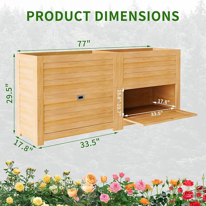 DoCred Wooden Raised Bed Garden with Storage Box, 34" x 18" x 30" Elevated Large Planter Box for Herbs, Vegetables, Flowers Backyard Patio Gardening Balcony