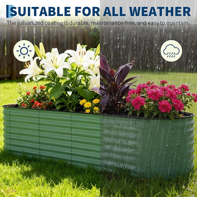 Garvee 4 Pack Galvanized Raised Garden Bed, 8x2x1.5 ft Metal Planter Box for Flowers Vegetables, Rust-Resistant Raised Garden Beds for Gardening, Easy Assembly Outdoor Garden Box & Planters, Green