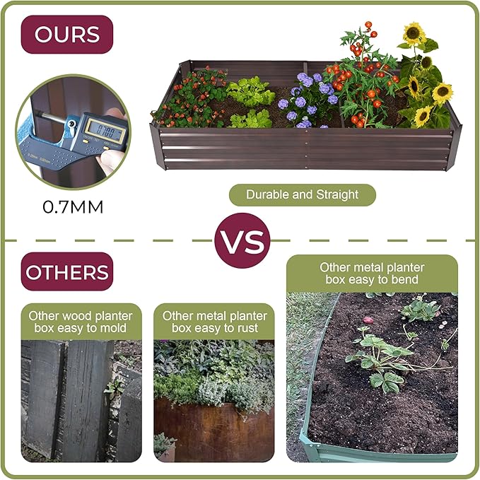 LuxenHome Galvanized Raised Garden Bed Kit, 6x3x1ft Raised Garden Bed Outdoor, Rectangular Metal Gardening Planter Box, Large Plant Pot, Planting Bed Gardening Tools for Vegetables Flowers Herbs
