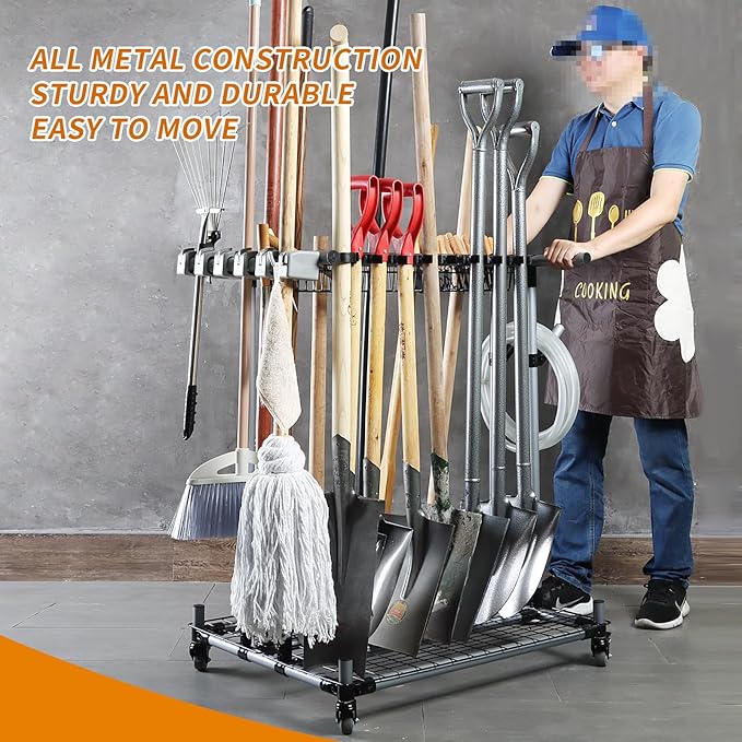 Heavy duty garden tool organizer garage storage holder storage large long farming tools lawn tool metal rack shovel and rake organizer