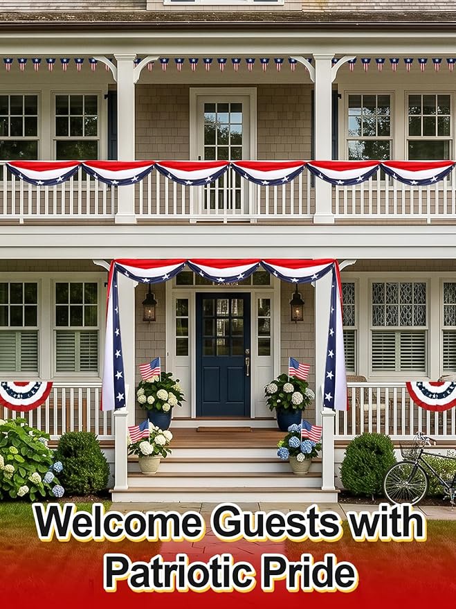 4th of July Decorations Outdoor Patriotic Bunting with Grommets - Star Patriotic Banner Flag for 250th Anniversary Outside Porch Fence, Red White and Blue Decorations, 2 Packs, 1.6ft x 19.7ft