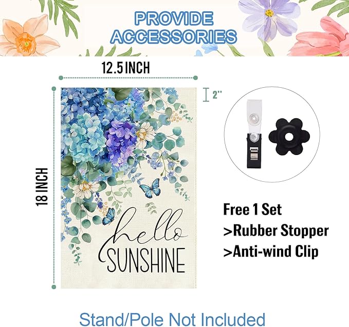 Baccessor Hydrangea Garden Flag 12.5 x 18 Inch, Blue Purple Summer Double Sided Burlap Welcome Small Yard Flag Seasonal Holiday Lawn Proch Outdoor Outside Decor
