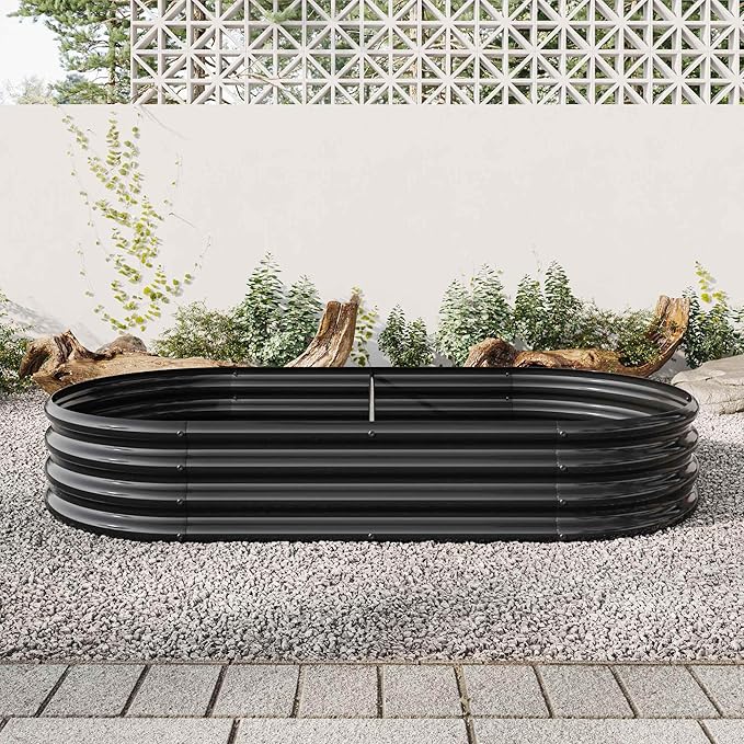 Raised Garden Beds Outdoor, Oval Large Galvanized Metal Planter Box with Kit, Above Ground Garden Bed for Vegetables Fruits and Flowers (Black, 6×3×1)