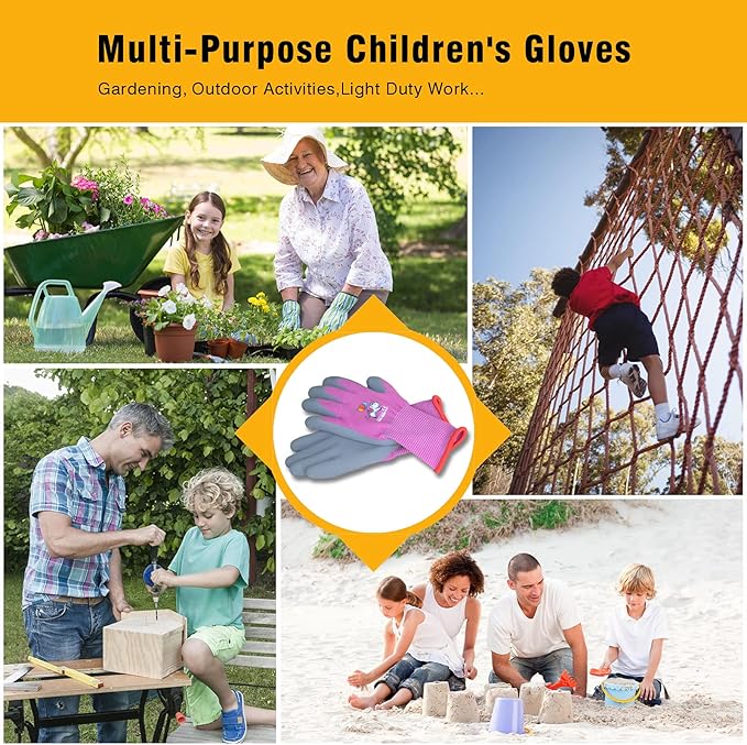 Ages 5-7 Kids Gardening Gloves,Yard Work Gloves for Toddlers, Youth, Girls, Boys, Childrens, Soft Safety Rubber Gloves (XXS Age 5-7, 1 Pair Sky Blue Panda)
