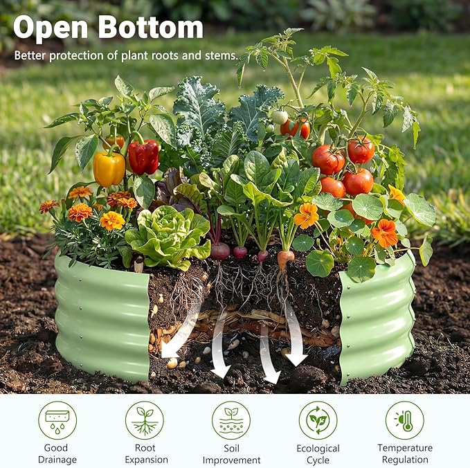DoCred 3 Pack 3x3x1Ft Round Galvanized Raised Garden Bed, Metal Garden Bed Outdoor Kit for Gardening, Above Ground Planter Box for Plants Vegetables Herbs Flowers, Green