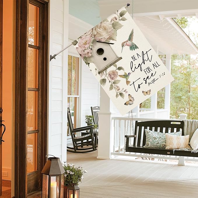 AVOIN colorlife Hummingbird Butterfly Spring Floral House Flag 28x40 Inch Double Sided Outside, Seasonal Welcome Yard Outdoor Flag