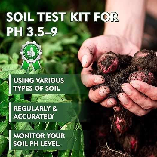 Soil Test Kit for pH 3.5–9 with Tube, 100 Soil pH Test Strips for Accurate Testing pH Level of Garden Lawn Flower Grass Vegetable Dirt Yard, Outdoor Indoor Plants