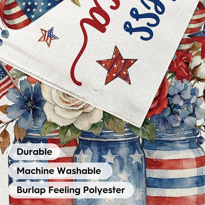 AVOIN colorlife God Bless America Mason Jar Patriotic Garden Flag 12x18 Inch Double Sided Outside, 4th of July Memorial Day Stars and Stripes Floral Yard Outdoor Decoration