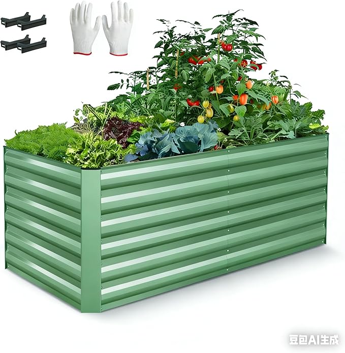 Homdox 6x3x2FT Galvanized Raised Garden Bed, 0.8mm Thickened Planter Raised Beds, Large Metal Planter Box for Vegetables, Flowers, Herbs, and Succulents, 269 Gallon Capacity, Green