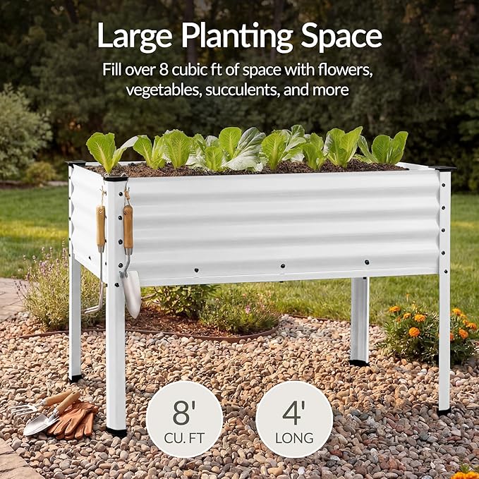 Best Choice Products 48x24x30in Galvanized Raised Garden Bed, Metal Elevated Planter Box, Vegetable Garden for Backyard, Patio, Balcony, 100% Non Toxic Materials - White