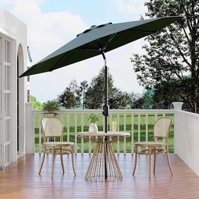 9 ft Patio Umbrella - 8 Sturdy Ribs Outdoor Table Umbrella with Crank Lift & Push Button Tilt - Market Umbrella for Pool, Deck, Yard, Garden - Dark Green