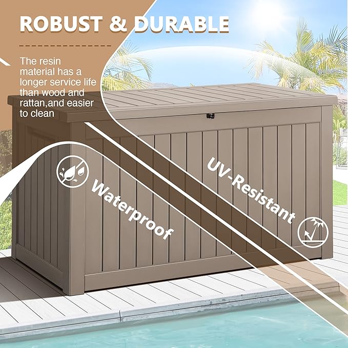 Devoko XXL 230 Gallon Resin Large Deck Box Waterproof Outdoor Storage Box Loackable for Patio Furniture Cushions and Garden Tools