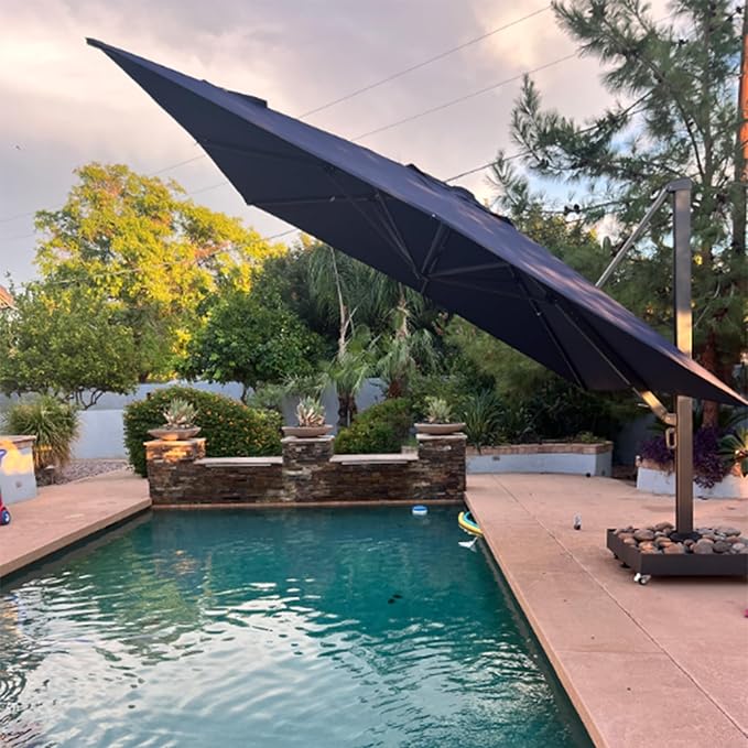 PURPLE LEAF 11' X 15' Rectangle Patio Umbrella Large Cantilever Outdoor Aluminum Offset Umbrella with 360-degree Rotation for Garden Deck Backyard Pool Navy Blue