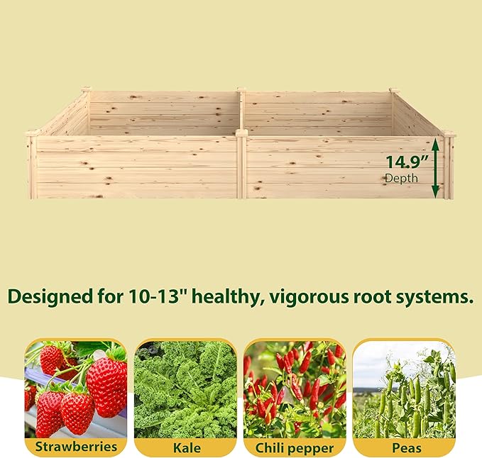 8x4x1.25 FT Wooden Raised Garden Bed, Elevated Planter Garden Box Stand Garden Bed Planter for Vegetables, Flowers, Herbs, Ideal for Outdoor Gardening with Open Base