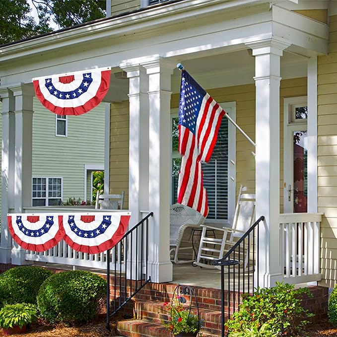 4 Pack 1.5x3 FT USA Pleated Fan Flag, American Bunting Flag Patriotic Half Fan Banner 4th of July Decorations Outdoor Memorial Day Decor Fourth July Independence Day Outside Red White and Blue Decor