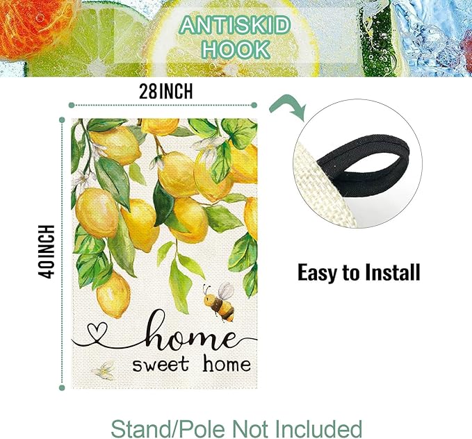 Baccessor Lemon House Flag Summer Bee Floral Home Sweet Home Large Yard Flag 28 X 40 Inch Double Sided Burlap Welcome Flag for Outside Outdoor Porch Decor
