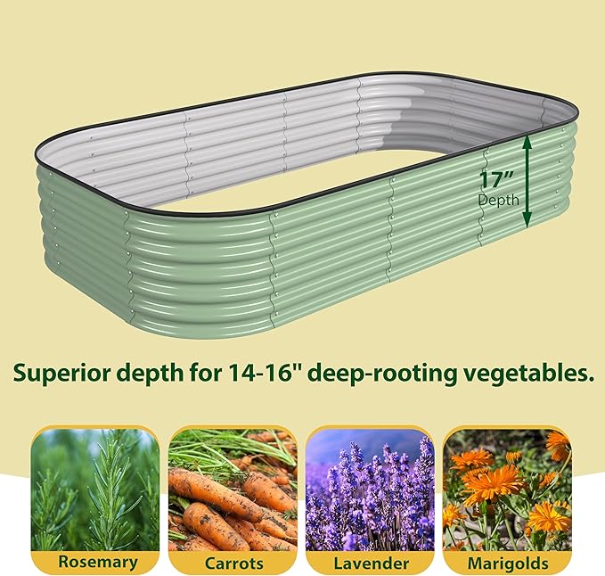 BlueWish 8x2x1.4FT Galvanized Raised Garden Bed, 17" H Raised Bed Outdoor for Plants, 9 in 1 Raised Garden Bed Kit, Metal Planter Box for Vegetables Flowers, Olive Green