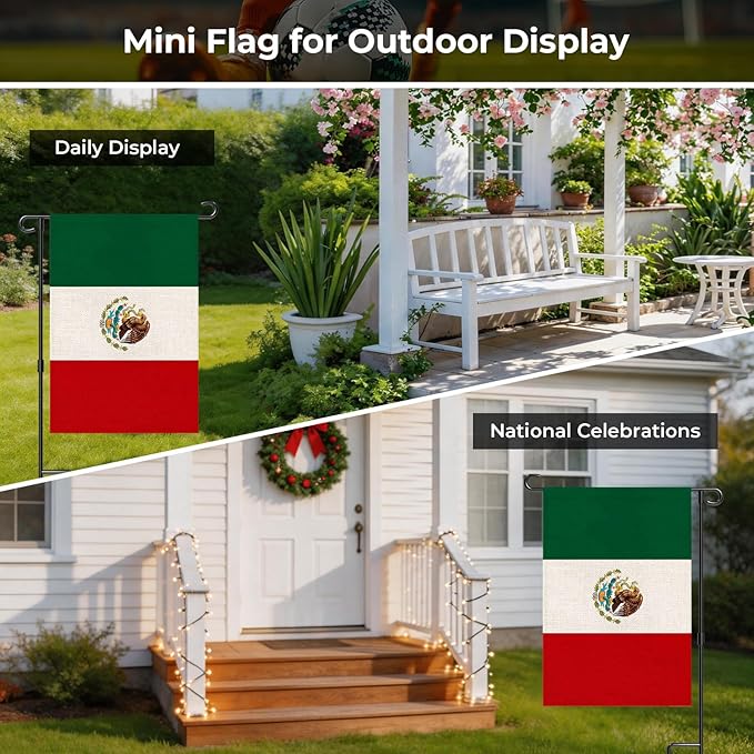 Mexico Garden Flag 12 x 18 Inch, Mexican Yard Flag Double Sided Burlap Outdoor Decor for Porch, Lawn, Mailbox, National Celebrations