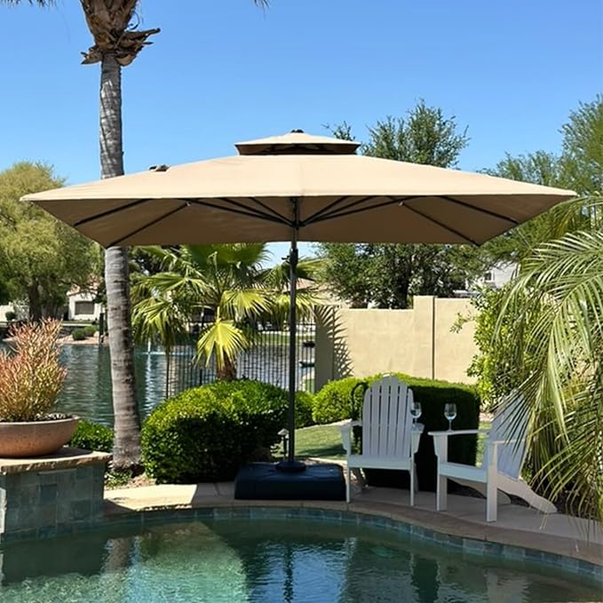 PURPLE LEAF 9' X 12' Cantilever Outdoor Umbrellas Large Patio Umbrella Hanging Double Top Rectangle Offset Umbrella with 360°Rotation Tilting Umbrella Outdoor Patio, Taupe
