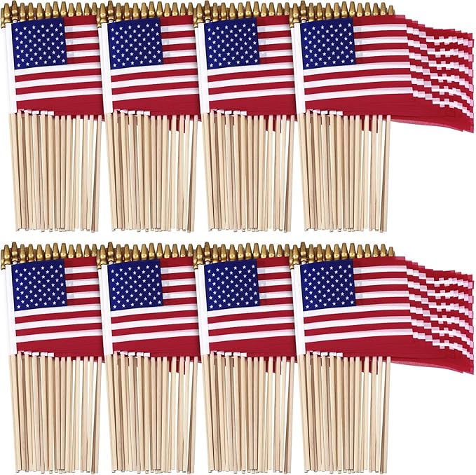Tegeme 875 Pack Small American Flags on Stick 4 x 6 Inches Handheld Flags with Gold Spearhead for 250th Anniversary, 4th of July, Memorial Day, Parades Patriotic Party Lawn Outdoor Decor