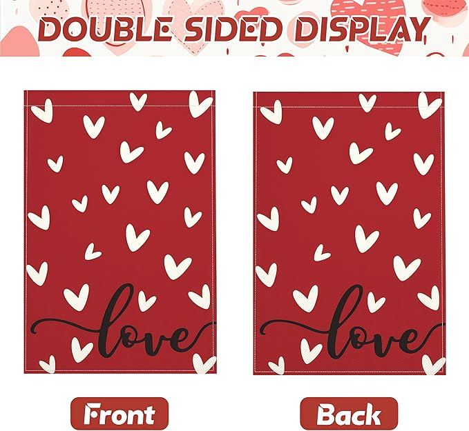 Valentines Day Garden Flag, 12x18 Inch Double Sided Red Love Hearts Design Hearts Rustic Anniversary Wedding Decor Indoor Outdoor Yard Flag Decoration