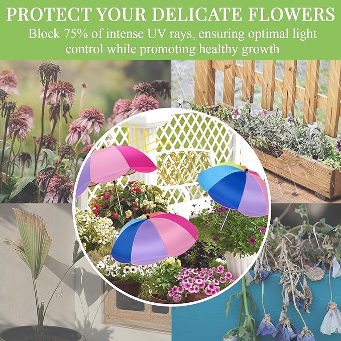 Colorful Plant Umbrellas for Outdoor Plants, Large (40") Sun Protection Shade Cover with M-Shaped Insert, Garden Shades for Potted Plants, Garden Beds, Patio Flower (2 Pcs)