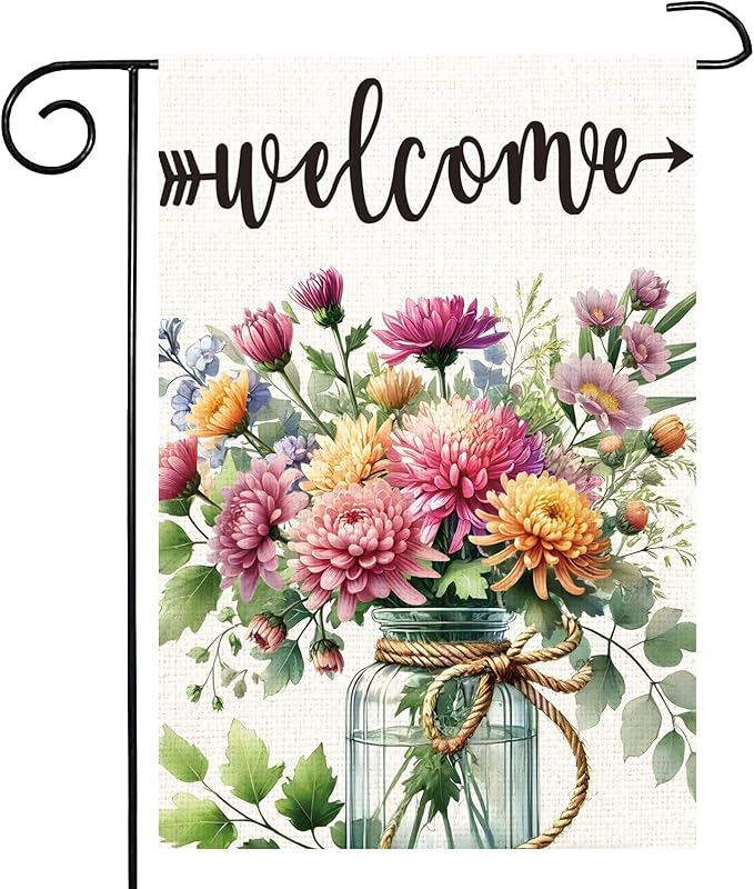 Summer Welcome Garden Flag Floral Mason Jar Double Sided 12x18 Inch Seasonal Welcome Yard Porch Decoration,for Outside Farmhouse Yard Outdoor Flag Outdoor Decoration