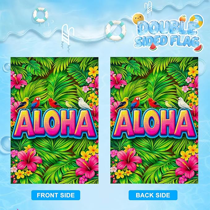 IVN Tropical Birds Aloha Garden Flag 12x18 Burlap Colorful Birds Palm Leaves Hibiscus Flowers Double Sided Summer Outdoor Yard House Flag for Outside Home Front Door Lawn Porch Patio Welcome Summer Decor