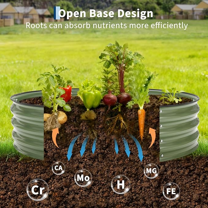 PeakPursuit 4X2x1Ft Galvanized Raised Garden Bed Kit, Metal Planter Box, Oval Raised Beds with Open-Ended Base for Vegetables, Flowers, Herbs & Fruits